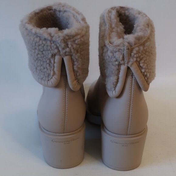 Womens Gianvito Rossi Mousse Neutral Shearling-Trim Leather Ankle Boots 38 US/8 - Picture 9 of 16